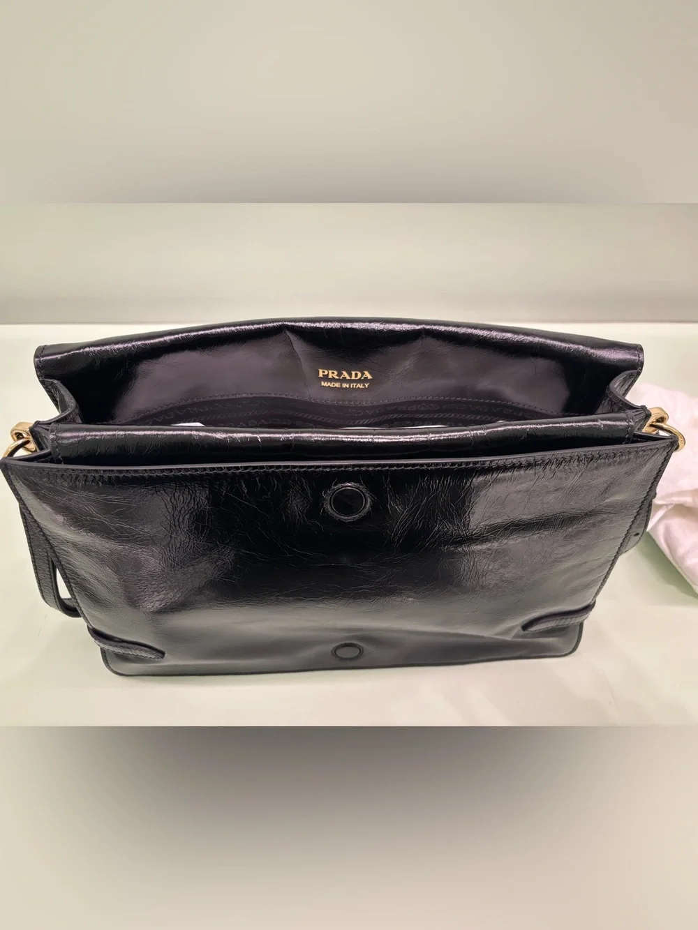 Prada Black Patent Leather Messenger Bag